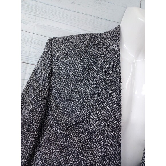 Circle Dallas Mens Blazer Jacket Black Gray 44R 100% Silk Tweed Chevron - Picture 4 of 14